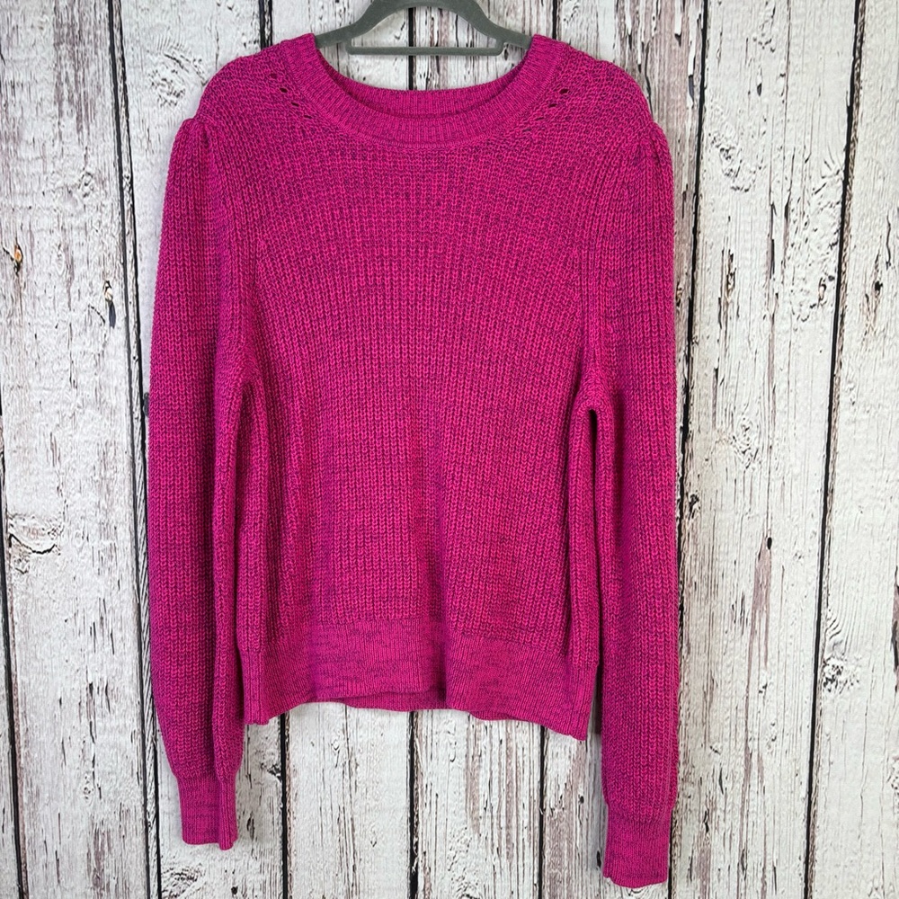 GAP Women’s Size Large Shaker Sweater Confetti Pink Purple Crew Neck Long Sleeve